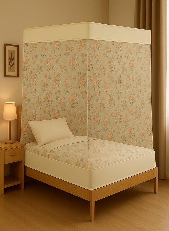 ANS Mosquito Net 3.5x6.5 ft Single Bed, Cream, Floral Print, Rectangle, Super Soft Washable Net, Cotton Border, Free Air Flow Height 5 ft - Image 1
