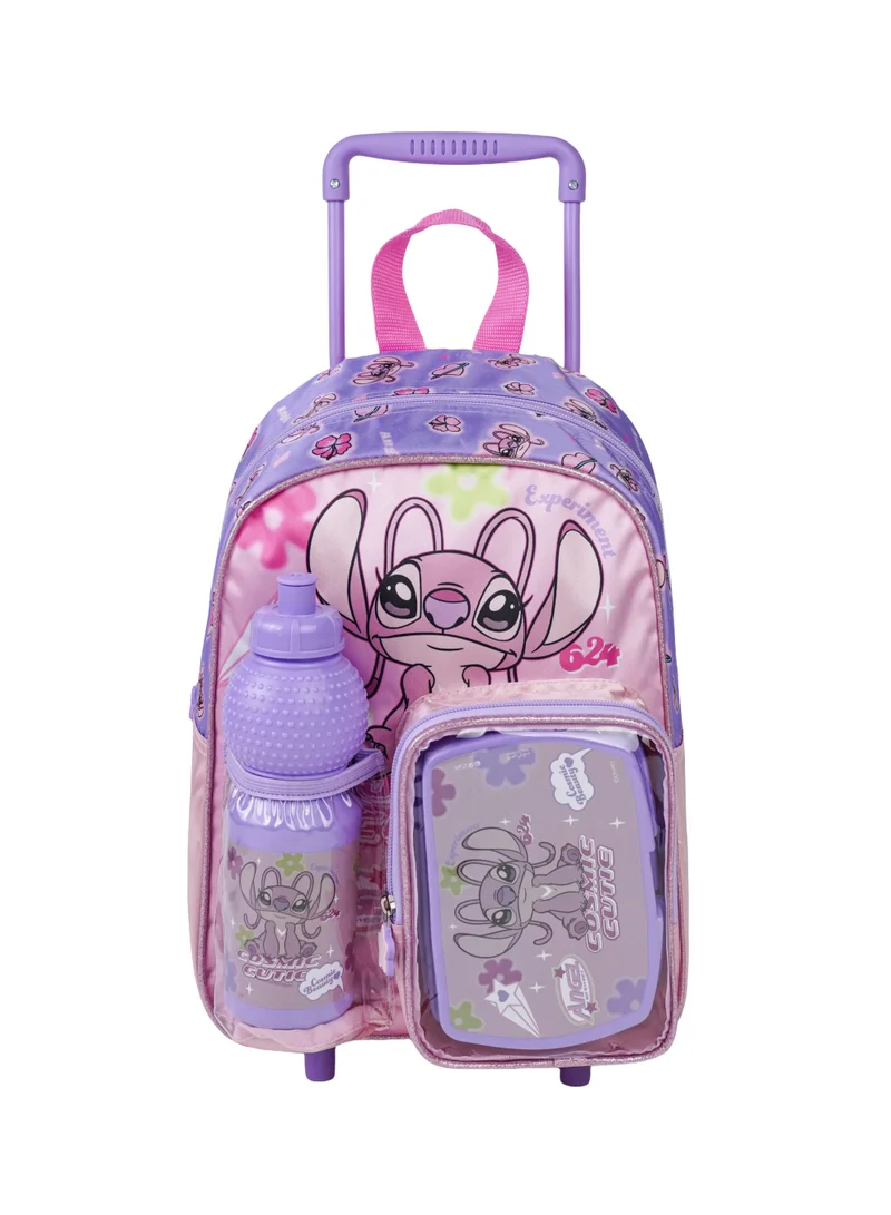 ديزني Disney Stitch Toddler 3-in-1 Trolley School Set 13" | Rolling Backpack, Lunch Box & Water Bottle  | Water Resistant  | Girls School Bag