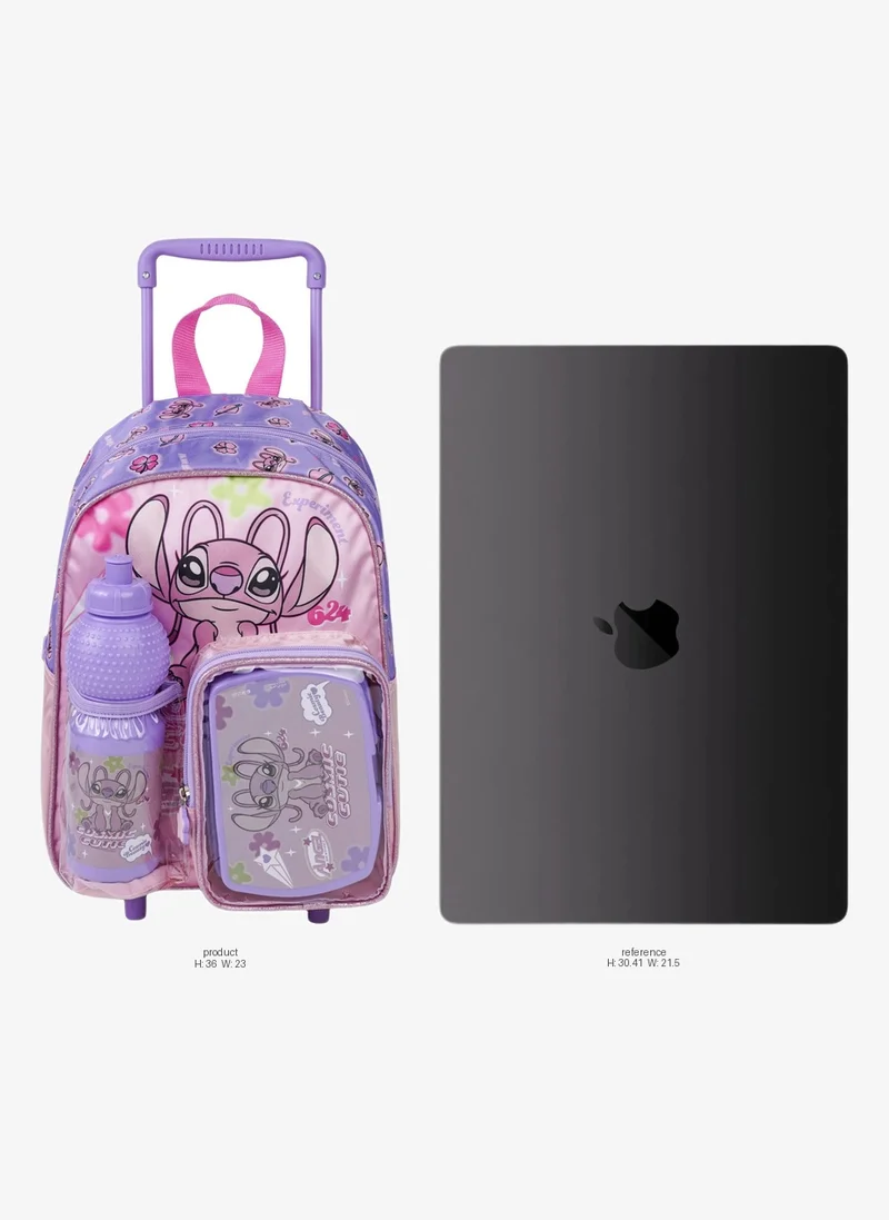 ديزني Disney Stitch Toddler 3-in-1 Trolley School Set 13" | Rolling Backpack, Lunch Box & Water Bottle  | Water Resistant  | Girls School Bag