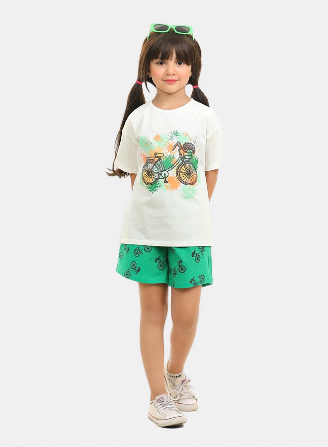 ريمينت طقم شورت صيفي للبنات ابيض غامق - Image 1