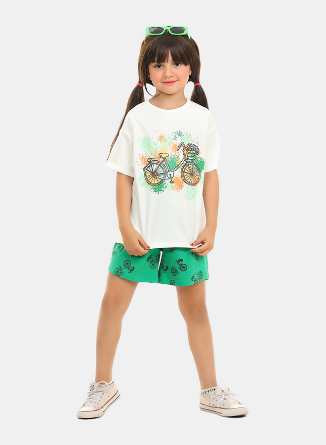 ريمينت طقم شورت صيفي للبنات ابيض غامق - Image 2