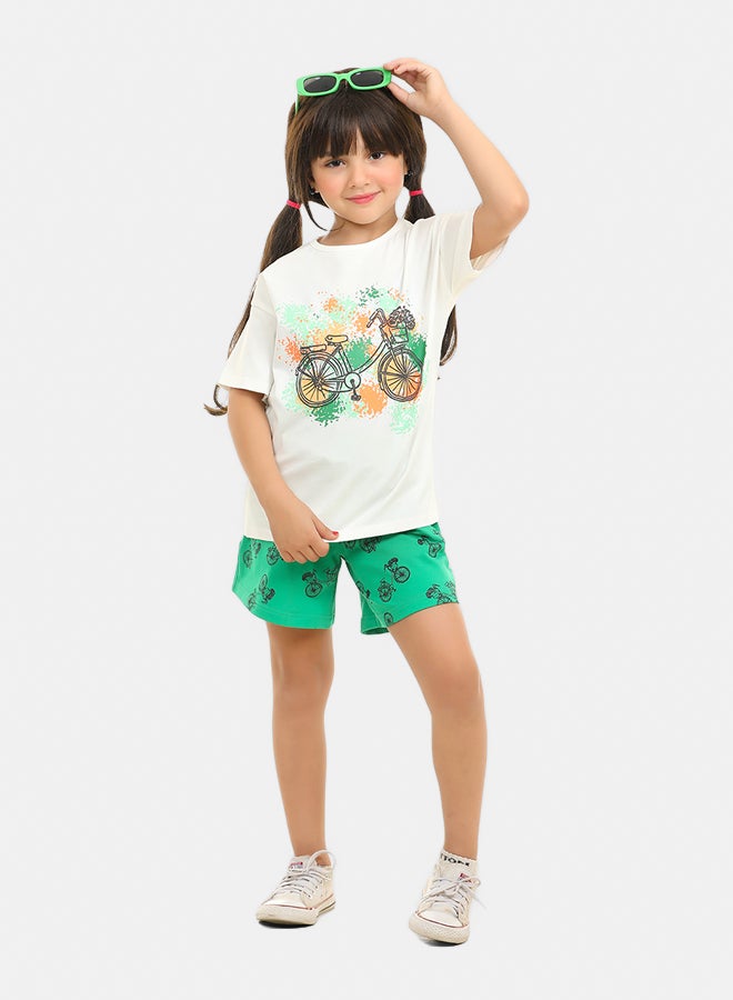 ريمينت طقم شورت صيفي للبنات ابيض غامق - Image 3