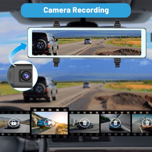 Hikity 11.26 Inch Dashcam Front and Rear View Mirror Camera, Wireless CarPlay Android Auto Screen, Rearview Mirror Dash Cam with Bluetooth/Dual Cameras/AUX/Split Screen/Voice Control/1080P Backup Camera - Image 3