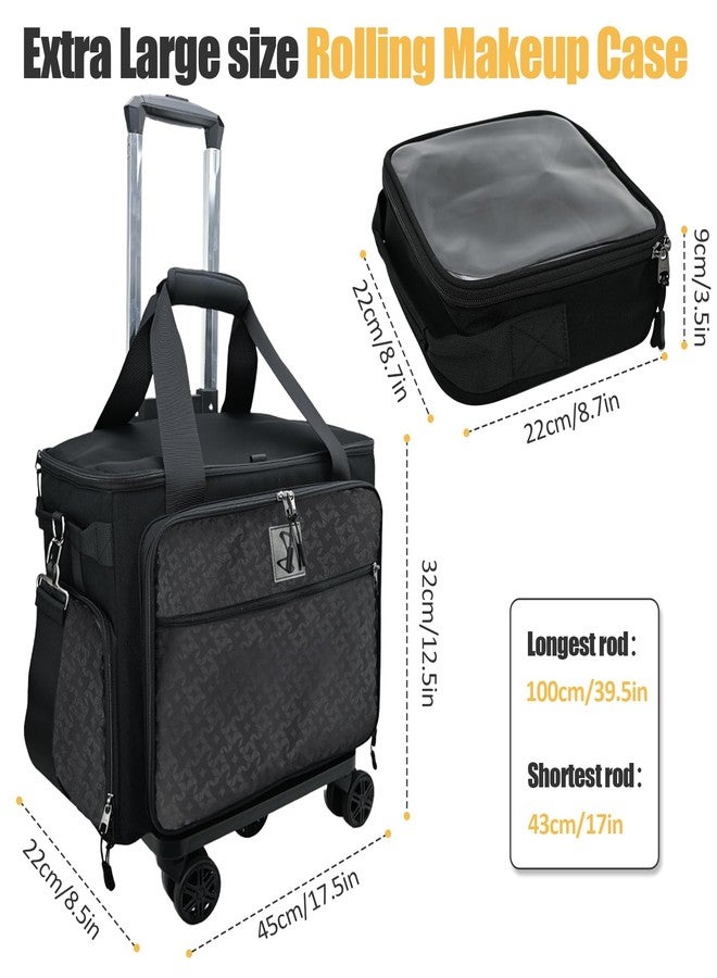 BatlFrist Rolling Makeup Train Case Rolling Cosmetic BagRolling Medicine Bag with 4 Removable Bags, with Brushes Storage Section. with Detachable Dividers (Patent Design)(Black) - Image 3