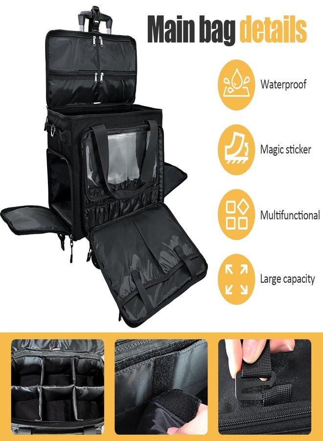BatlFrist Rolling Makeup Train Case Rolling Cosmetic BagRolling Medicine Bag with 4 Removable Bags, with Brushes Storage Section. with Detachable Dividers (Patent Design)(Black) - Image 5