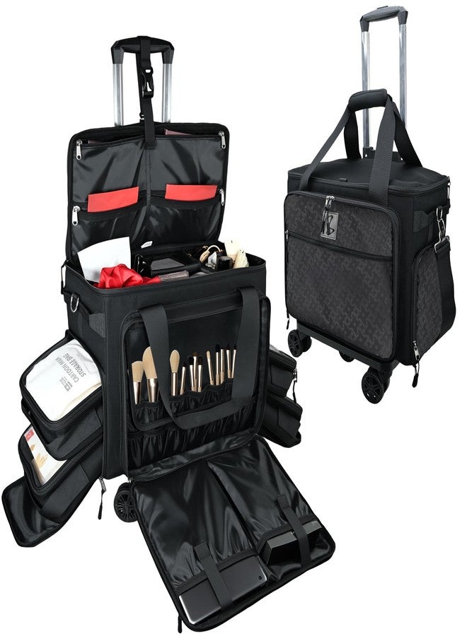 BatlFrist Rolling Makeup Train Case Rolling Cosmetic BagRolling Medicine Bag with 4 Removable Bags, with Brushes Storage Section. with Detachable Dividers (Patent Design)(Black) - Image 1