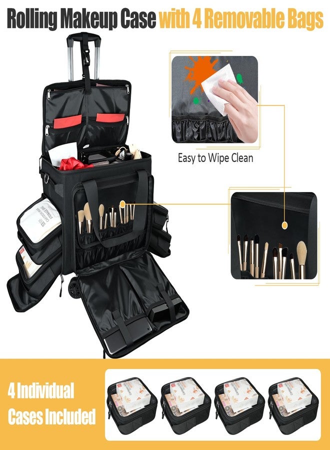 BatlFrist Rolling Makeup Train Case Rolling Cosmetic BagRolling Medicine Bag with 4 Removable Bags, with Brushes Storage Section. with Detachable Dividers (Patent Design)(Black) - Image 2