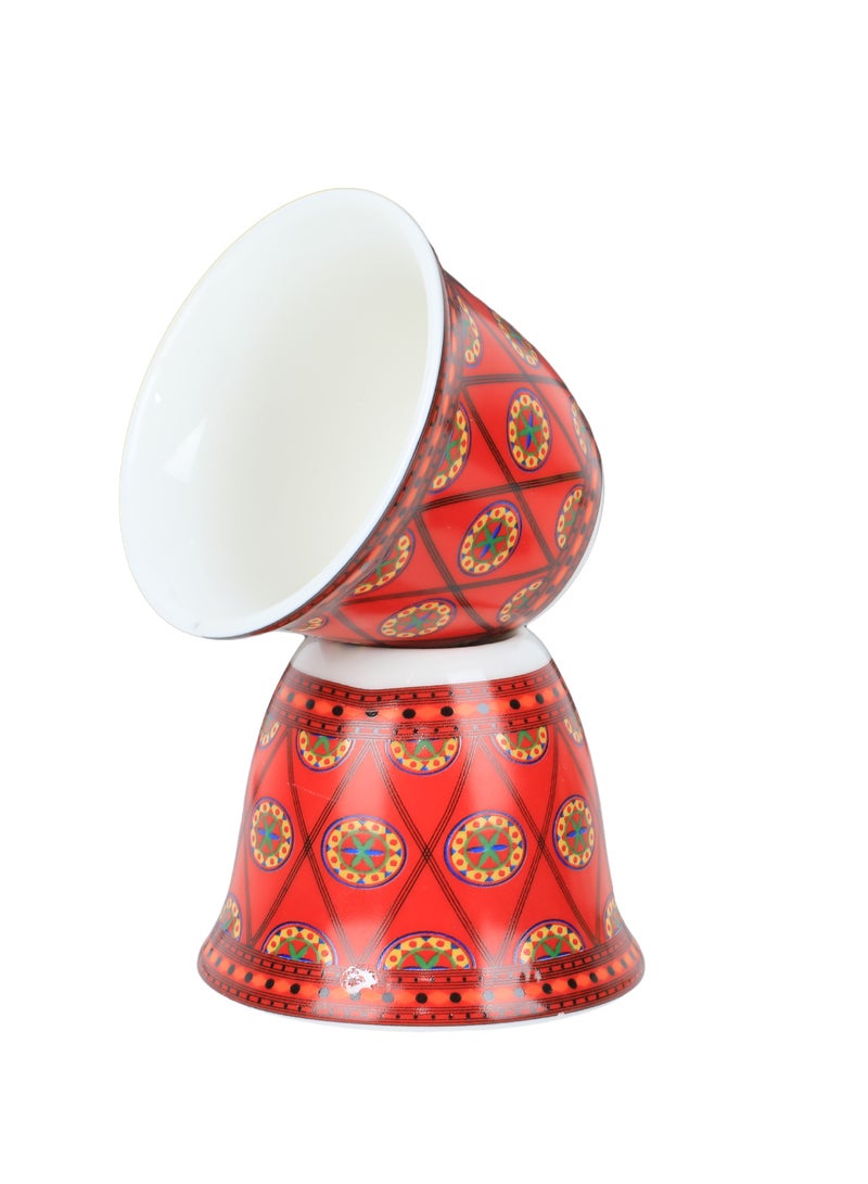 ALGHAFA Set of 6 Coffee Cups with Red Najdi Design - Comes with Portable Carry Bag  - Image 1