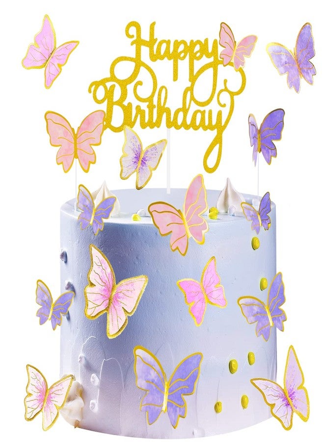 Naiircool 100Pcs Butterfly Cake Topper, Cupcake Topper, Cake Decorations, Cake Topper, Birthday Anniversary Decor, Party Decorations for Women Girls, Mixed Size (Pink Purple Gold) - Image 1