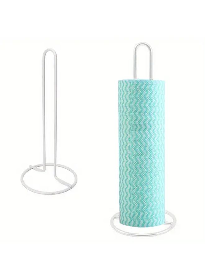 White 2pc Iron Like Tissue Holder Stand Freestanding Toilet Paper Roll Dispenser No Tools Installation - Image 1