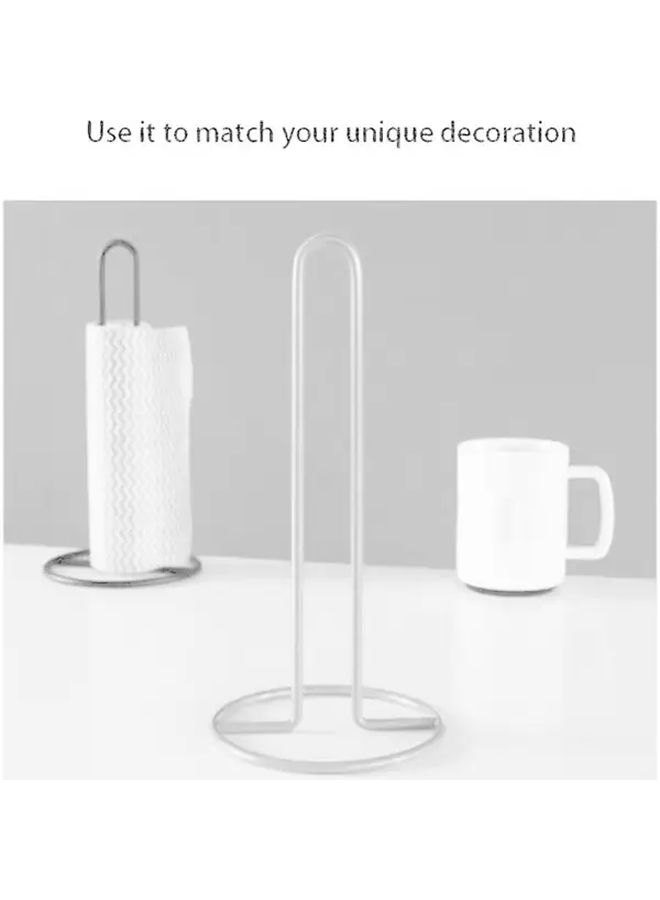 White 2pc Iron Like Tissue Holder Stand Freestanding Toilet Paper Roll Dispenser No Tools Installation - Image 3