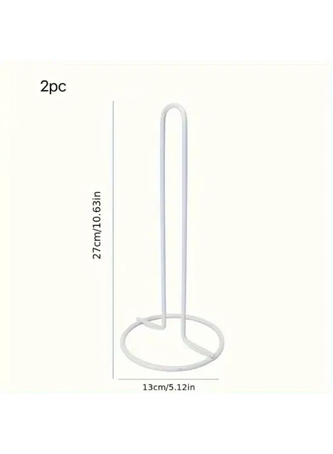 White 2pc Iron Like Tissue Holder Stand Freestanding Toilet Paper Roll Dispenser No Tools Installation - Image 2
