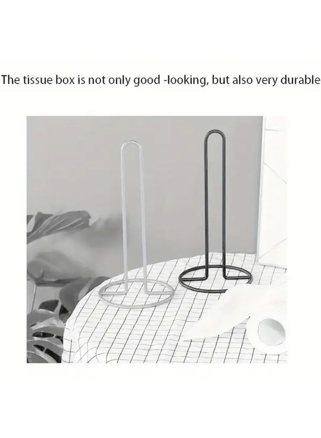 White 2pc Iron Like Tissue Holder Stand Freestanding Toilet Paper Roll Dispenser No Tools Installation - Image 4