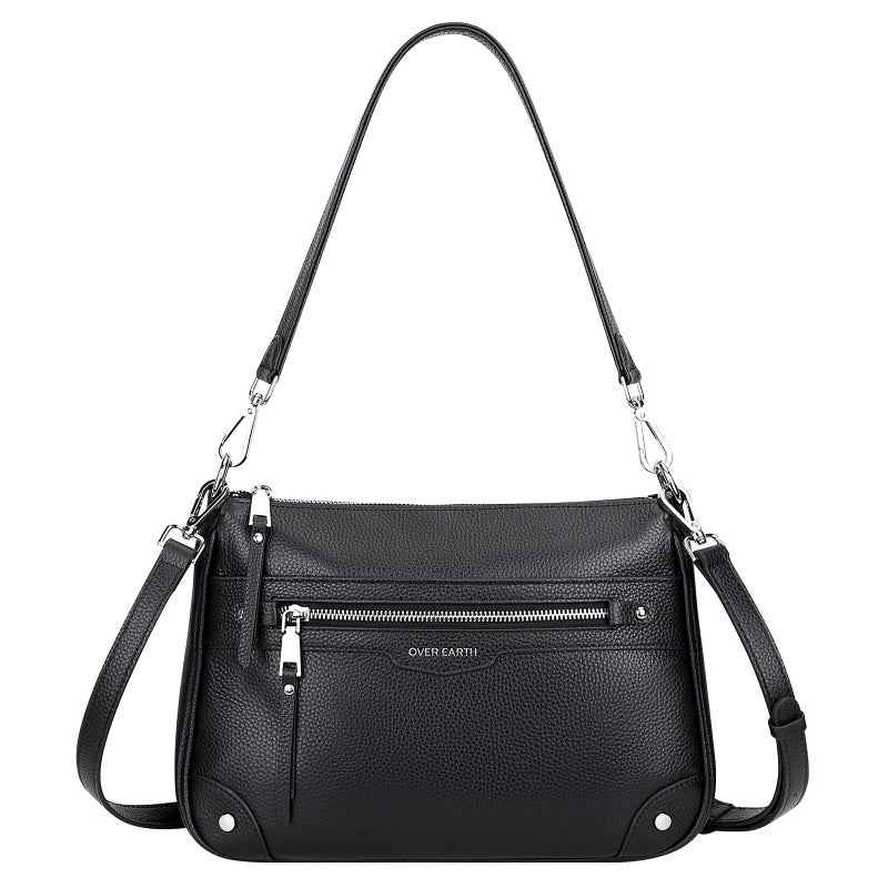 Over Earth Soft Genuine Leather Crossbody Bags for Women Medium Shoulder Purses Hobo Handbags with Multi Pockets(O190E Black) - Image 1