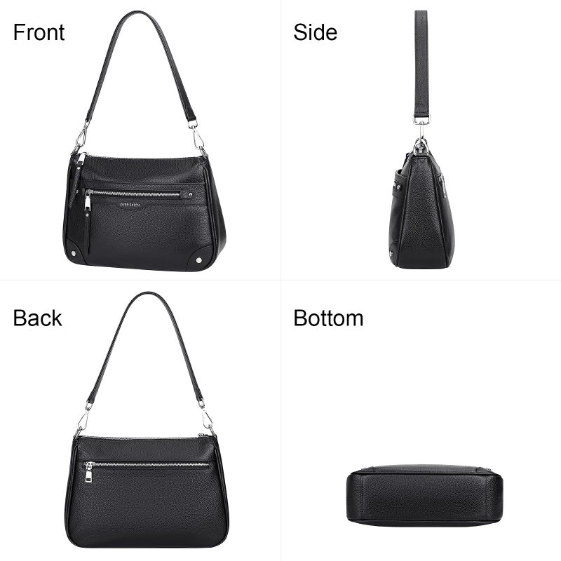 Over Earth Soft Genuine Leather Crossbody Bags for Women Medium Shoulder Purses Hobo Handbags with Multi Pockets(O190E Black) - Image 5