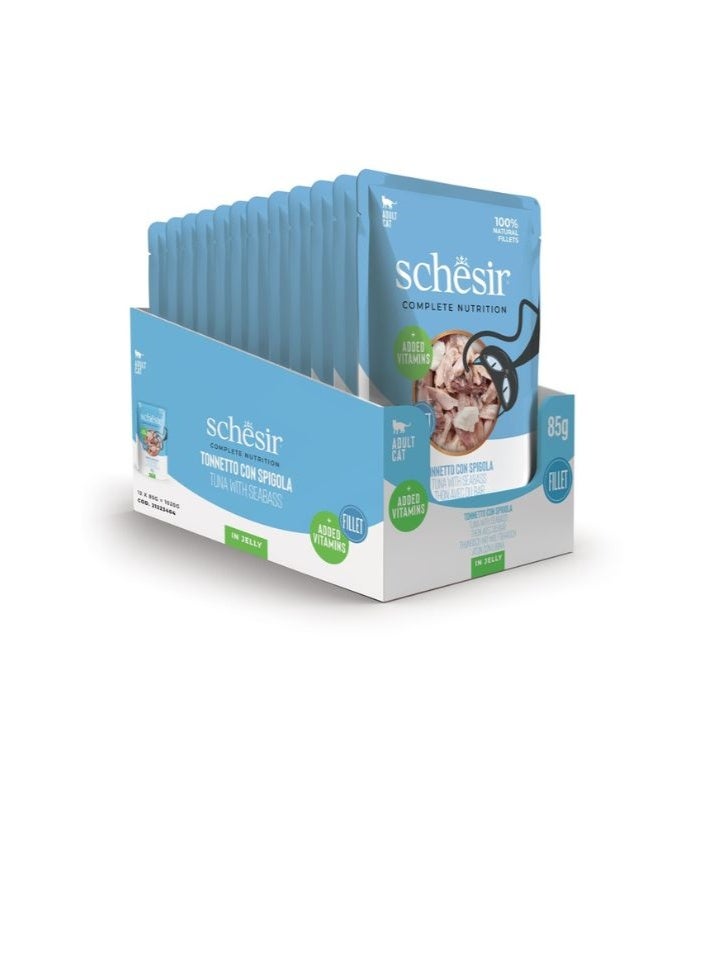 شيسر شيسير طعام رطب للقطط متكامل ومتوازن في عبوة جيلي – تونة مع قاروص 85 جم [الحد الأدنى للطلب: 12 قطعة] - Image 2