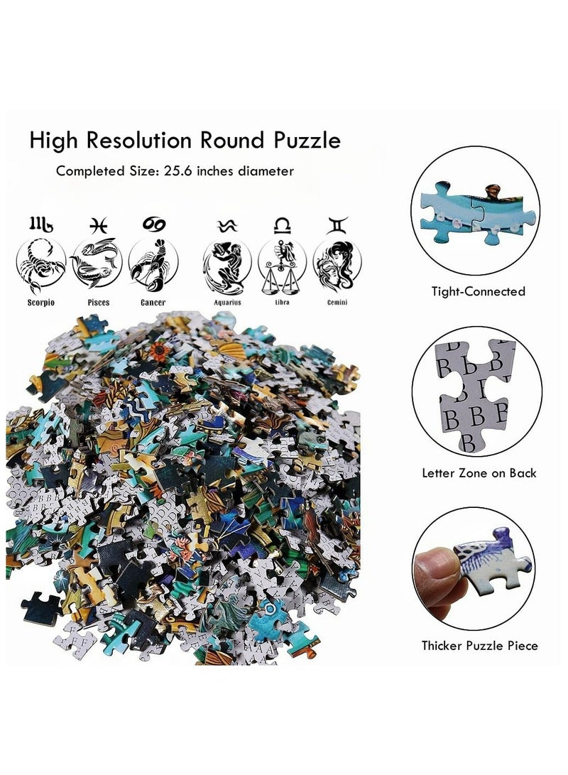 CMGTYYD 1000 Pieces Horoscope Puzzle for Adults, 12 Constellations Round Jigsaw Puzzle, Circular Puzzle Stress Reliever Difficult Challenge Puzzle for Adults Kids14+  - Image 2
