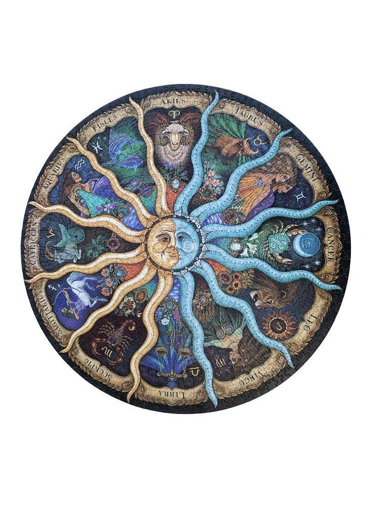 CMGTYYD 1000 Pieces Horoscope Puzzle for Adults, 12 Constellations Round Jigsaw Puzzle, Circular Puzzle Stress Reliever Difficult Challenge Puzzle for Adults Kids14+  - Image 1