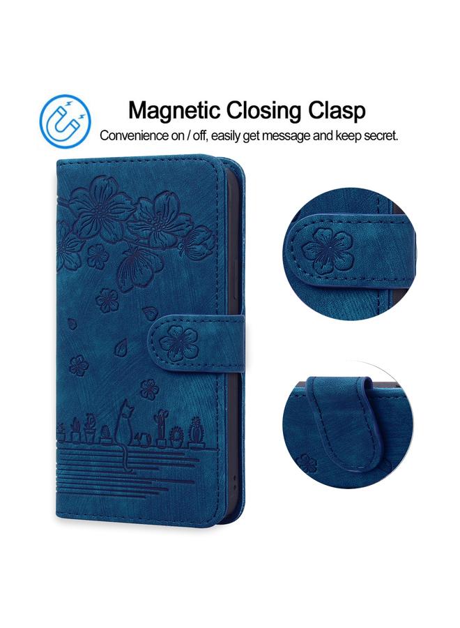 S-TOP Case For iPhone 13 Pro Cartoon Sakura Cat Embossed Leather Case - Image 5