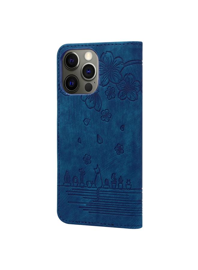 S-TOP Case For iPhone 13 Pro Cartoon Sakura Cat Embossed Leather Case - Image 3