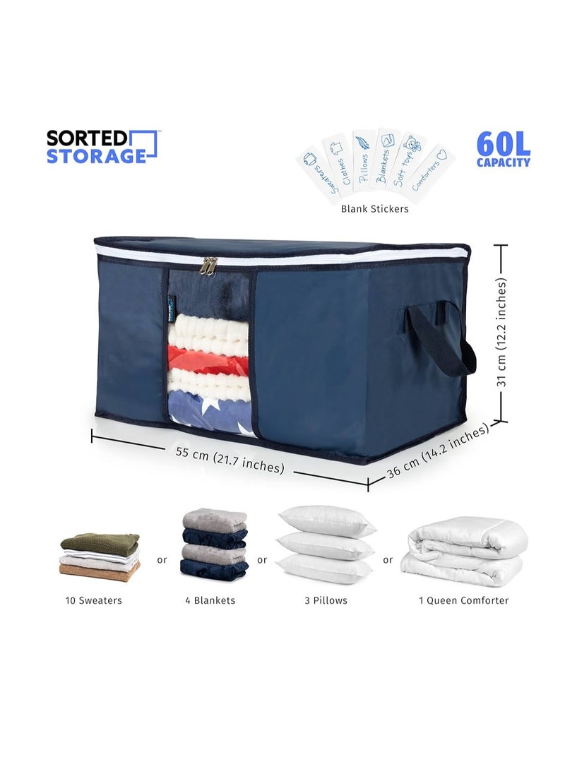 eBasket (4 pieces) Storage bag for organizing and storing clothes, blankets, and all furnishings (Blue color) made of capitone  - Image 3
