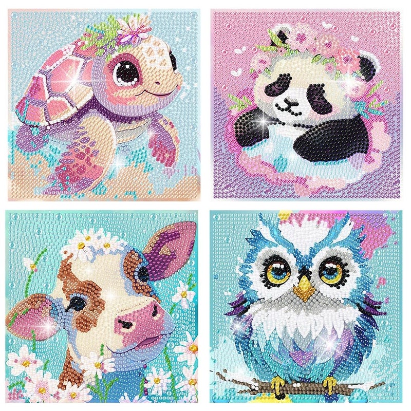 FQOVKYN 4 Packs 5D Cartoon Diamond Art Kits for Kids Cute Animals DIY Diamond Arts Mosaic Kits for Adults Beginner Full Round Drill Gem Art for Home Wall Decor Kids Present 6X6 inch - Image 2