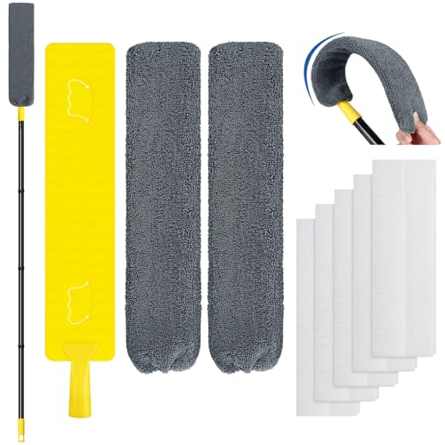 Qaestfy Under Appliance Cleaning Tool with Long Handle 2 Reusable Microfiber Pads 5 Disposable Dusting Cloths Retractable Flat Gap Duster 3063 for Behind Fridge Washer Bed Furniture - Image 2