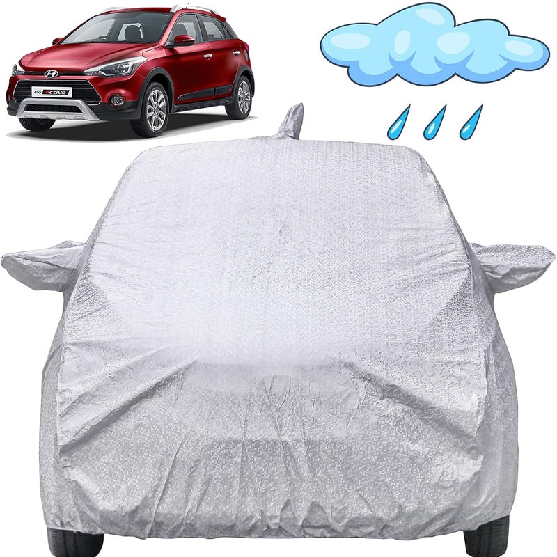 Autofact Waterproof Car Body Cover Compatible with Hyundai I20 Active (2015 to 2019) with Mirror Pockets (Shinning Silver) - Image 1