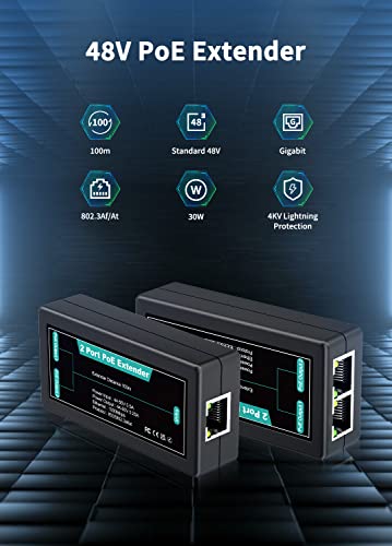 NICGIGA 1 in 2 Out Gigabit PoE Extender, NICGIGA 2 Port PoE Repeater 100 Meters(328 ft),IEEE 802.3af/at Power Over Ethernet PoE Splitter to 2 PoE Devices Like IP Cameras, IP Phone, Wireless AP - Image 2
