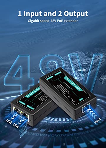 NICGIGA 1 in 2 Out Gigabit PoE Extender, NICGIGA 2 Port PoE Repeater 100 Meters(328 ft),IEEE 802.3af/at Power Over Ethernet PoE Splitter to 2 PoE Devices Like IP Cameras, IP Phone, Wireless AP - Image 3