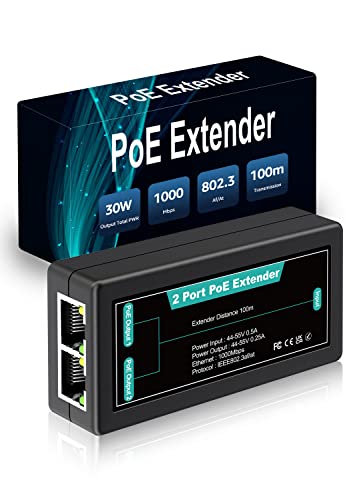 NICGIGA 1 in 2 Out Gigabit PoE Extender, NICGIGA 2 Port PoE Repeater 100 Meters(328 ft),IEEE 802.3af/at Power Over Ethernet PoE Splitter to 2 PoE Devices Like IP Cameras, IP Phone, Wireless AP - Image 1