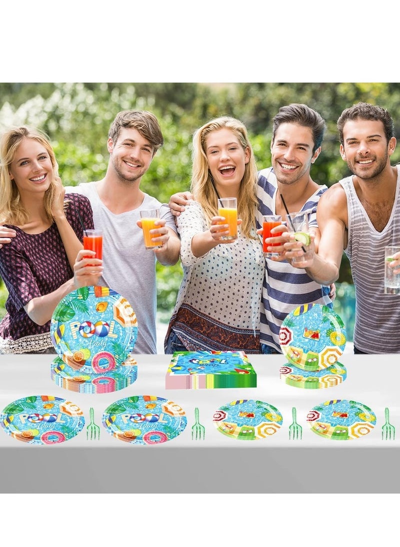 SYOSI Pool Party Supplies, Pool Plates and Napkins Set, Disposable Pool Party Plates, Napkins and Cutlery for Birthday, Baby Shower, Summer Beach, Pool Themed Party Decorations Serves 20 - Image 4