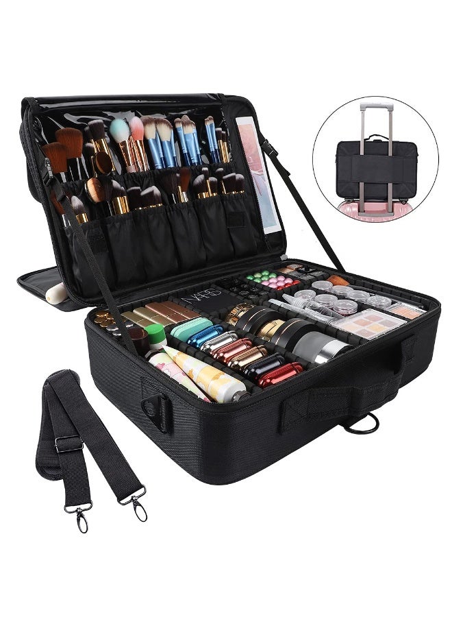 Multi-Layer Makeup Bag - Large Capacity Extra-Large Lightweight Tool Case with Mirror Professional-Grade Large Portable Carry-On Storage Bag - Image 5