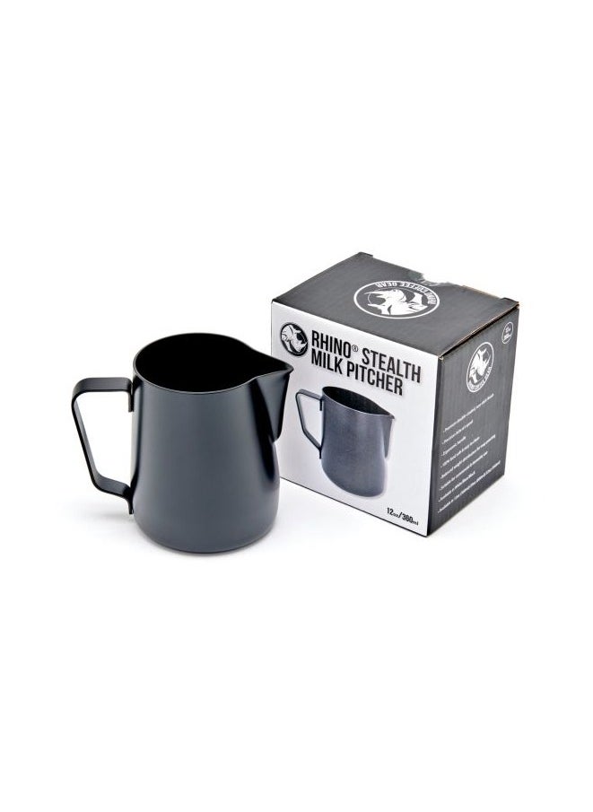Rhino Coffee Gear - Stealth Milk Pitcher, Professional Pouring Spout, Polished Non-Stick Coating, Stainless Steel, 12oz (360ml) - Black - Image 1