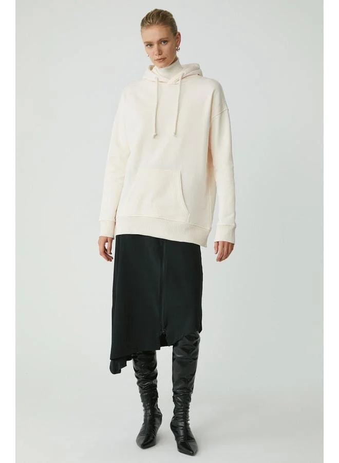 Ethiquet Carly Women's Soft Polarlined Hooded Kangaroo Pocket Oversized Fit Ecru Sweatshirt.