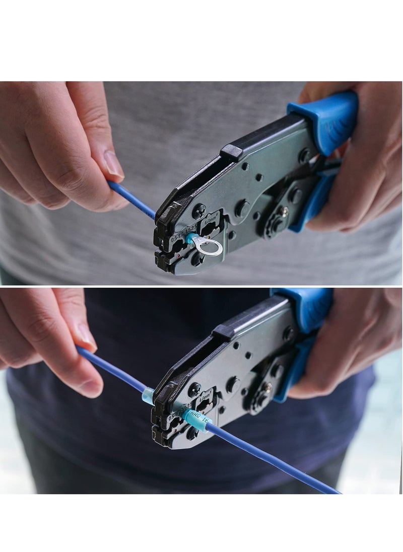 Excefore - Crimping Tool for Heat Shrink Connectors, AWG22-10 Crimping Tool For Insulated Electrical Connectors, Ratcheting Wire Terminal Crimper - Crimping Pliers - Electrical Crimping Tool (30C, Blue) - Image 1