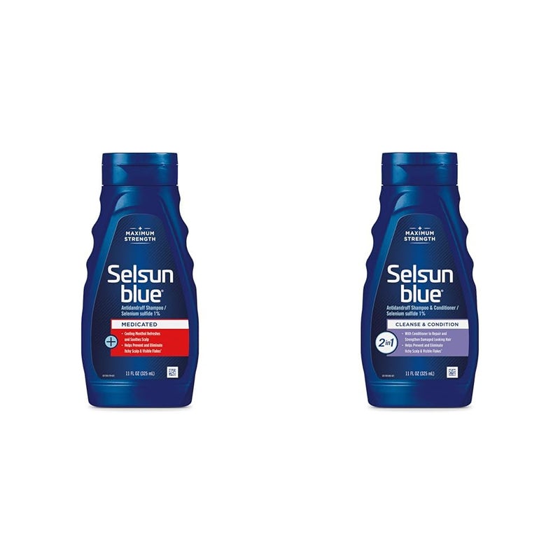 Selsun blue شامبو سيلسون بلو الطبي المضاد للقشرة مع المنثول، 11 أونصة سائلة، أقصى قوة، يوفر إحساسًا بالبرودة والتهدئة، يصلح ويقوي الشعر التالف. - Image 1