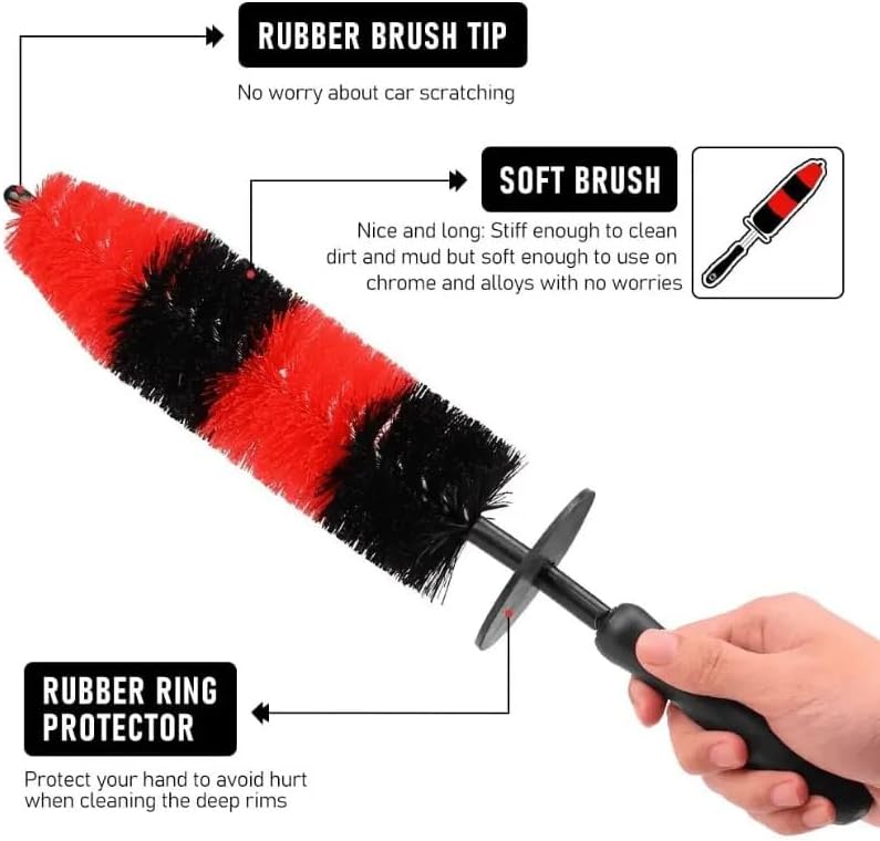 SWAMINE Wheel Rim Brush, Soft Bristle Long Master Car Wheel Brush Rim Tire Detailing Brush Car Washing Brush for Wheels Rims Exhaust Tips Vehicle Engine Motorcycles,No Scratches Diverse purchase plan - Image 5