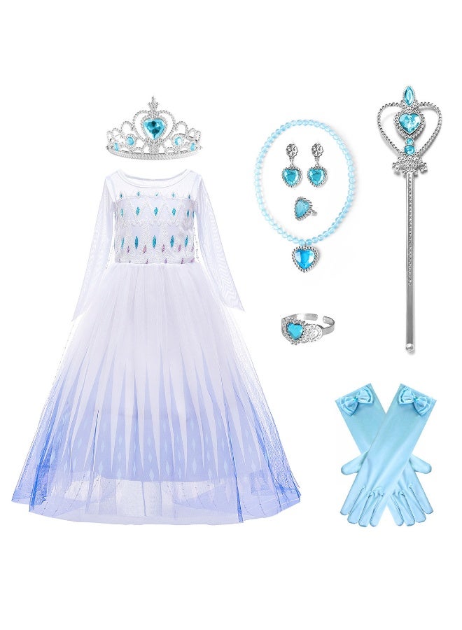 Girls Princess Elsa Dress Costume with Waist Sequins, Detachable Cape, Halloween Christmas Kid Snow Queen Dress Up - Image 1