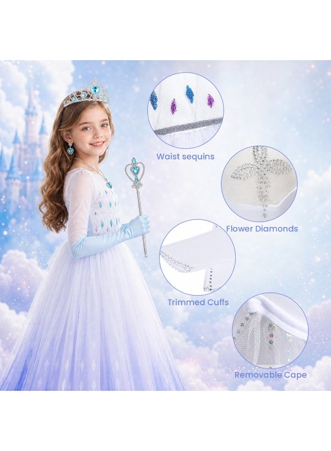 Girls Princess Elsa Dress Costume with Waist Sequins, Detachable Cape, Halloween Christmas Kid Snow Queen Dress Up - Image 3