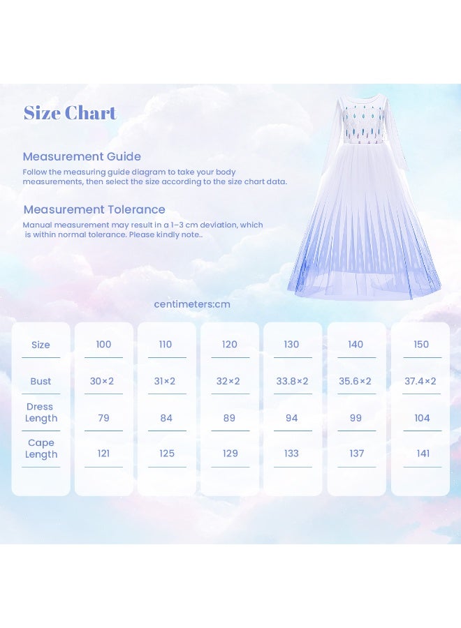 Girls Princess Elsa Dress Costume with Waist Sequins, Detachable Cape, Halloween Christmas Kid Snow Queen Dress Up - Image 5