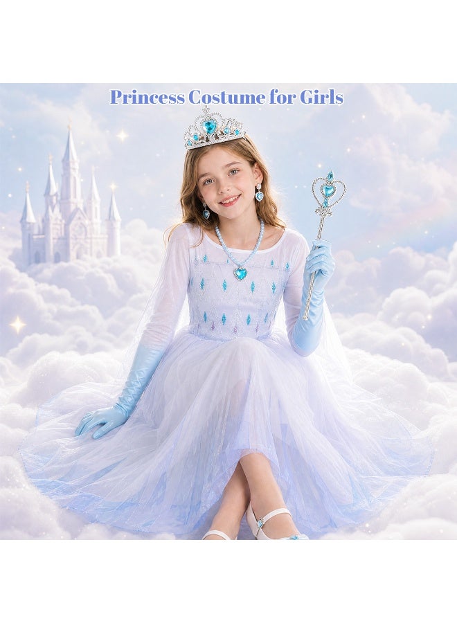 Girls Princess Elsa Dress Costume with Waist Sequins, Detachable Cape, Halloween Christmas Kid Snow Queen Dress Up - Image 2