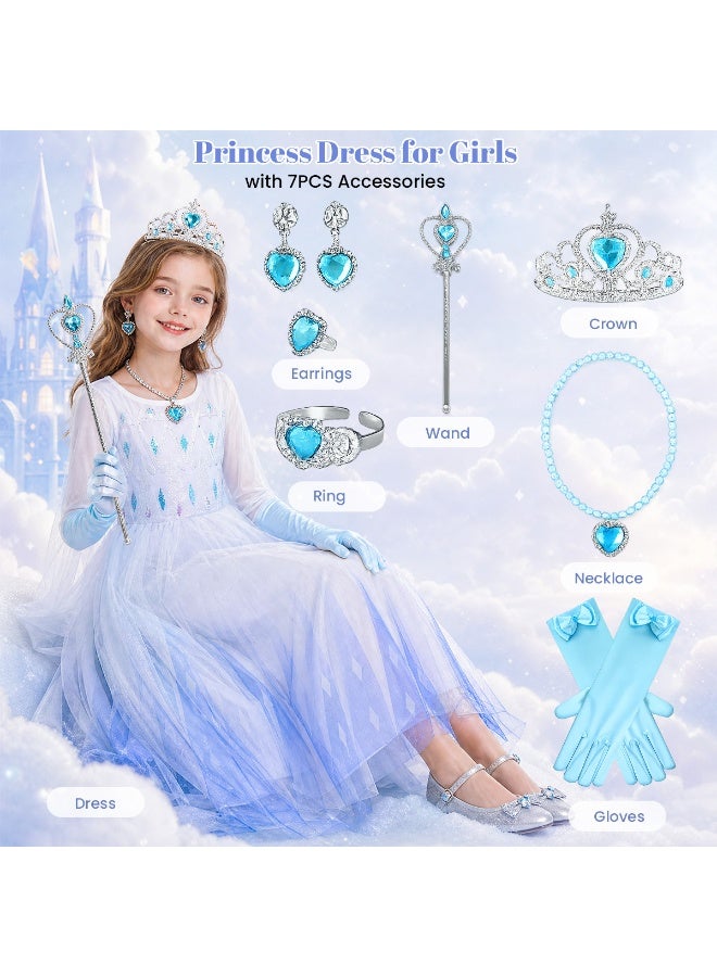 Girls Princess Elsa Dress Costume with Waist Sequins, Detachable Cape, Halloween Christmas Kid Snow Queen Dress Up - Image 4