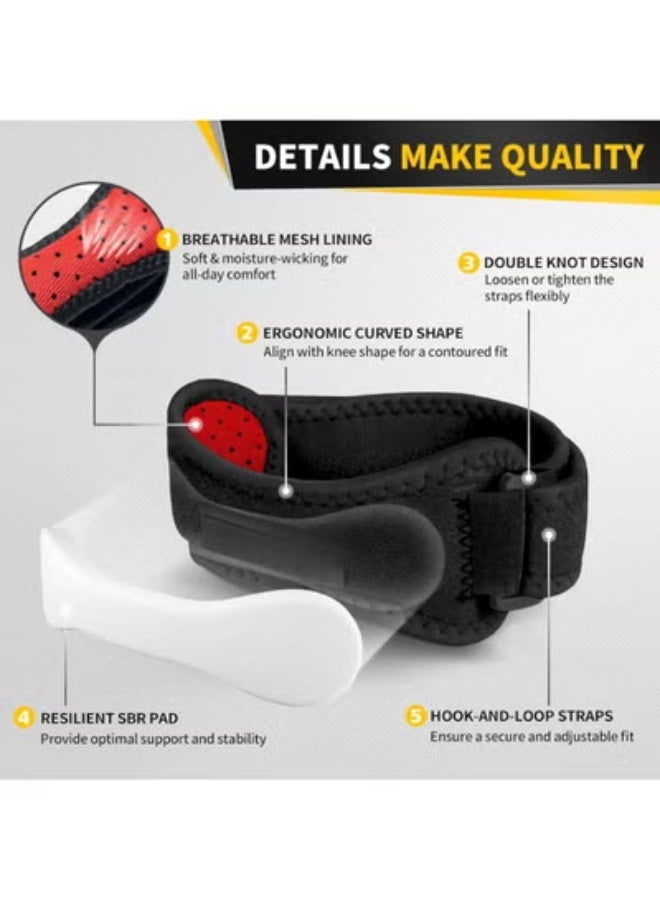 دعامة الركبة الرياضية القابلة للتعديل (طقم 2 قطعة) - حزام دعم مثالي لـ كرة السلة، اللياقة البدنية، والكرة الطائرة - تخفيف آلام وتر الركبة والتهاب المفاصل - مقاس موحد مضاد للانزلاق - Image 2
