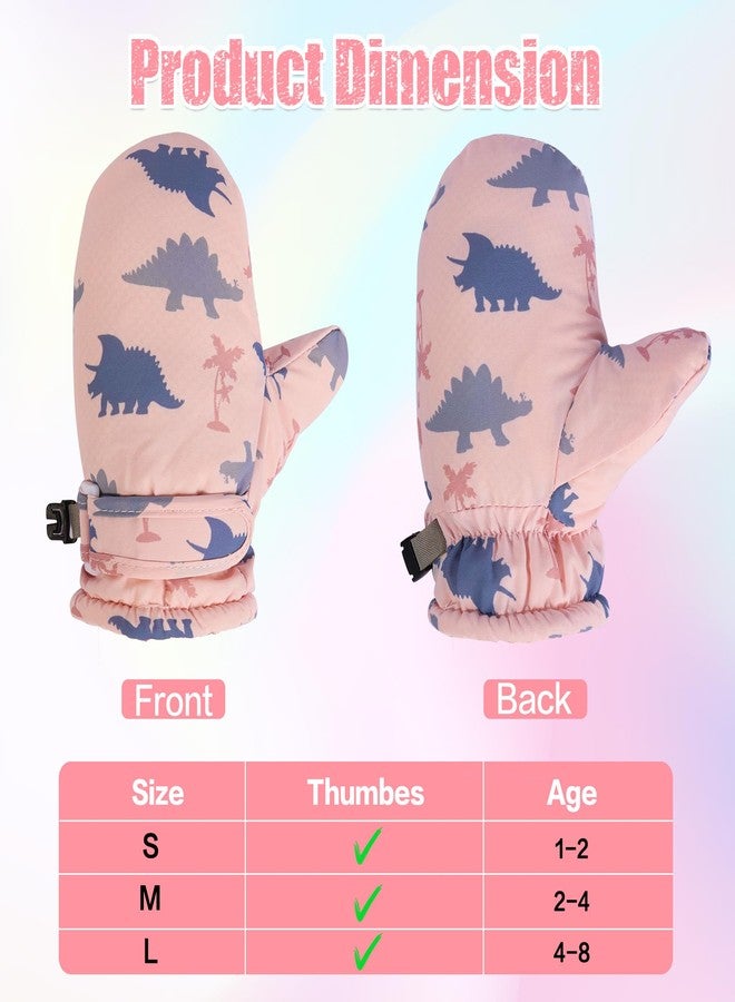 Fynnsure Toddler Mittens Lined Fleece Snow Gloves for Boys Girls Kids Winter Ski Gloves Baby Mittens, Pink Dinosaur, 1-2 Years - Image 4