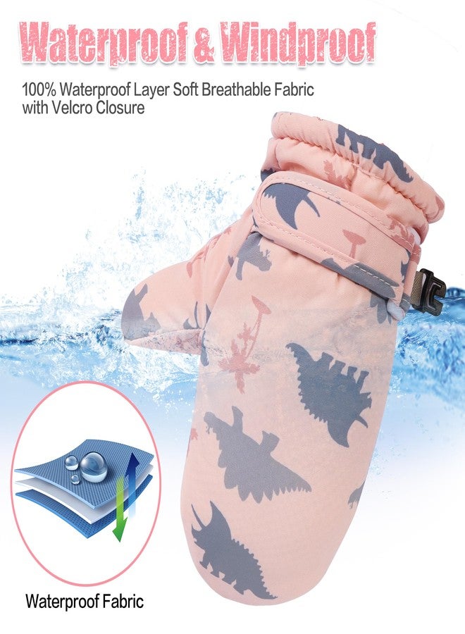 Fynnsure Toddler Mittens Lined Fleece Snow Gloves for Boys Girls Kids Winter Ski Gloves Baby Mittens, Pink Dinosaur, 1-2 Years - Image 3
