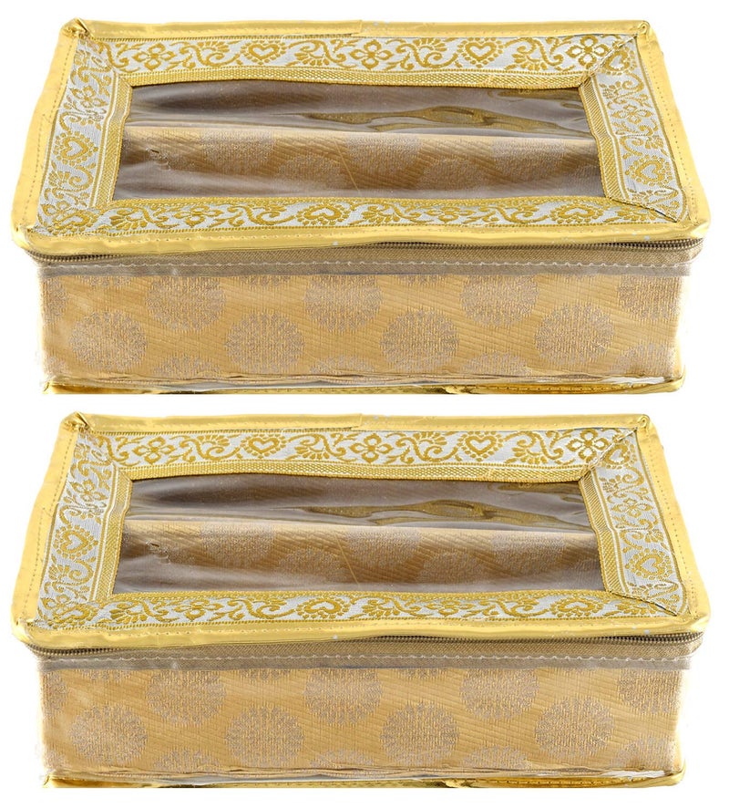 Kuber Industries Kuber Industries Brocade Hardboard 2 Pieces Two Rod Bangle Box (Gold) - CTKTC42083  - Image 1