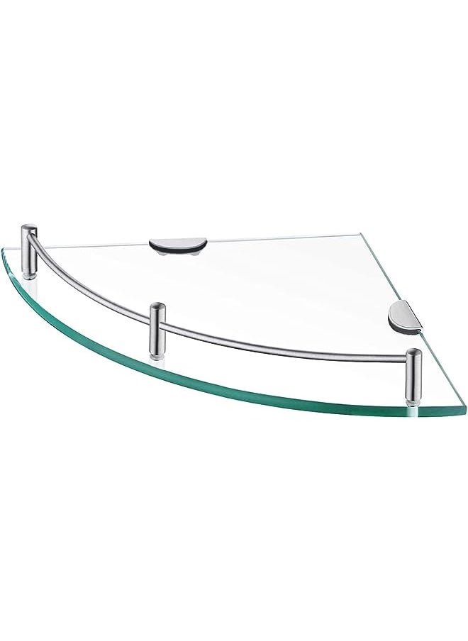 PROMASS - Corner Shelf Bathroom Shower Shelf Tempered Glass with Rail SUS 304 Stainless Steel Floating Wall Mount Bracket Brushed Brass - Image 1