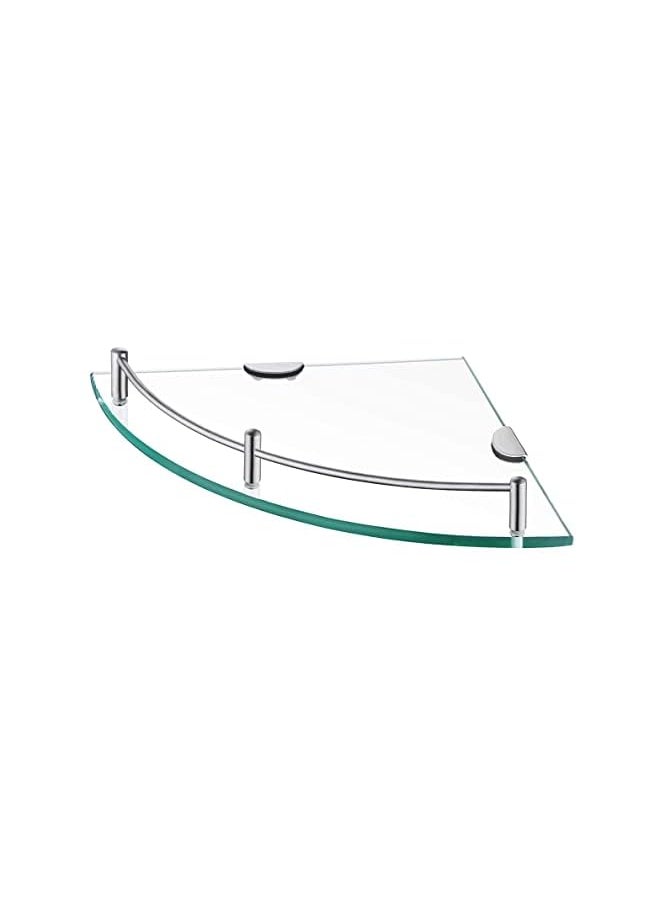 PROMASS - Corner Shelf Bathroom Shower Shelf Tempered Glass with Rail SUS 304 Stainless Steel Floating Wall Mount Bracket Brushed Brass - Image 1