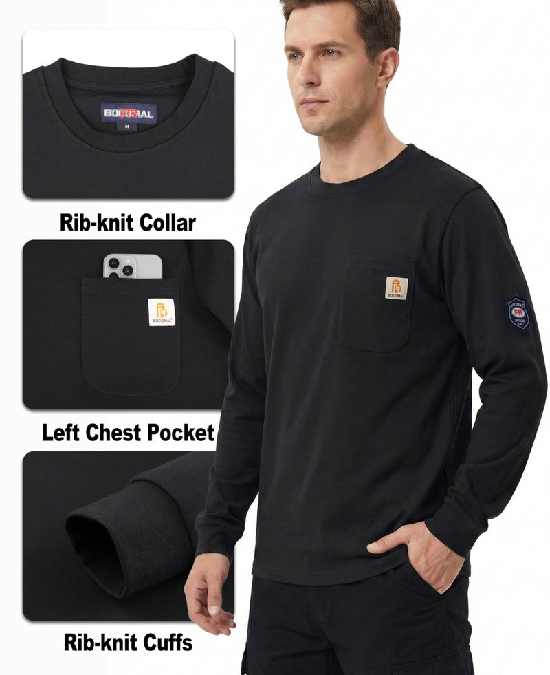 BOCOMAL FR Shirts Flame Resistant Shirt 100% Cotton NFPA2112 7oz Black Men's FR T Shirt - Image 4
